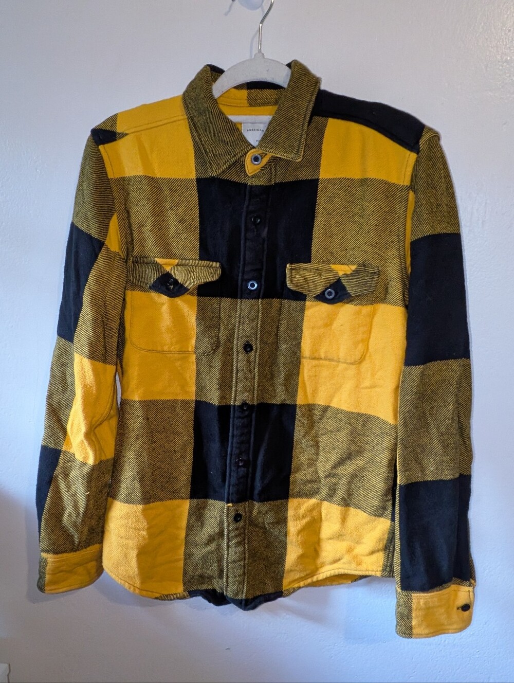 American Eagle Outfitters Yellow and Black Plaid Shirt Size S